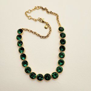 J Crew Emerald Green Brûlée Crystal Gold Tone Necklace 20 inch